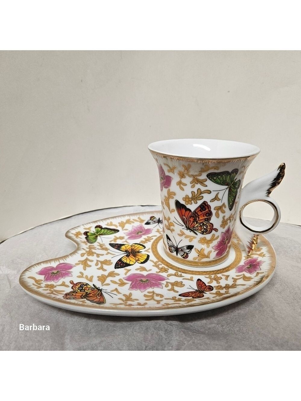 Allison LL "Butterfly" Fine Porcelain Teacup and Saucer/Dainties Plate